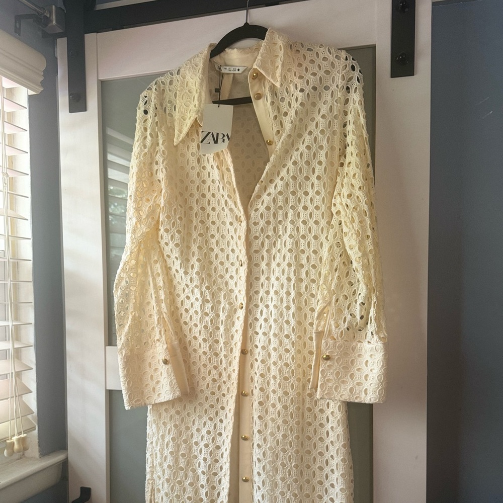 Cream gold button dress